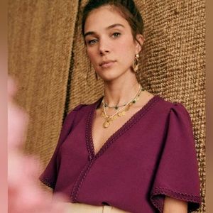 Sezane Tina Blouse in Plum in size 2 US (34 FR)